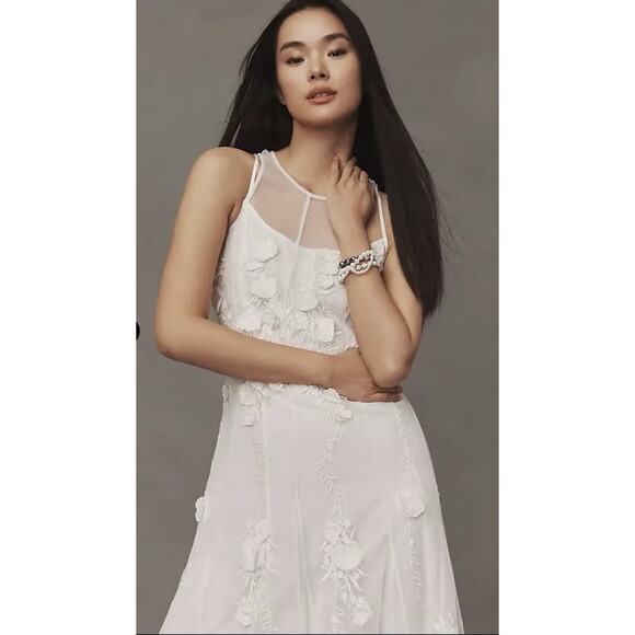 BHLDN NWT Ivory Calla Sleeveless Tulle Floral Applique Maxi Dress Size Medium - Picture 13 of 15